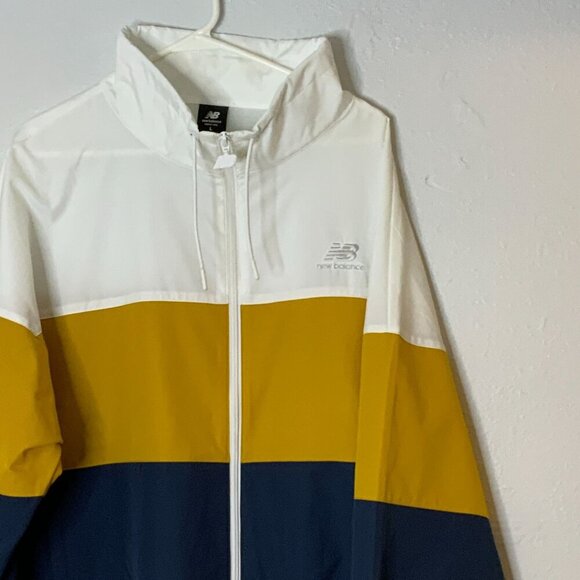 New Balance Color Block‎ Windbreaker Jacket White Yellow Blue Full Zip Front L - Picture 7 of 9